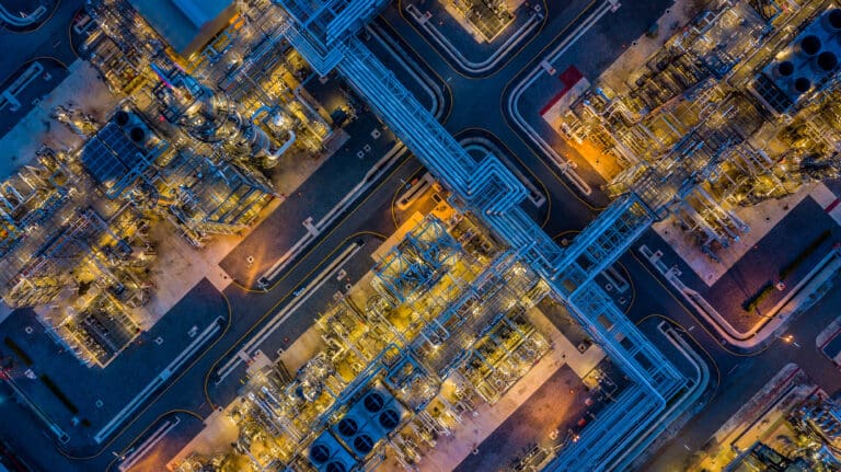 Image of oil refinery at night