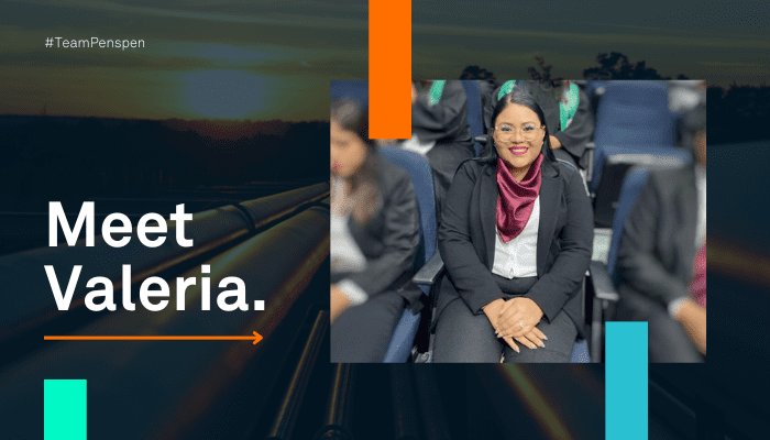 Graphic image with a photo of a young woman sitting at a conference, with the text