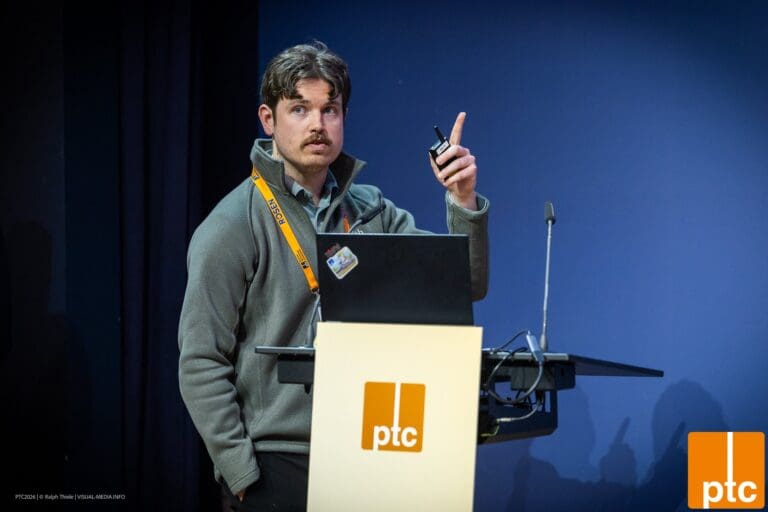 Photo of Thomas McIntyre presenting technical paper at Pipeline Technology Conference 2026 in Berlin, Germany.